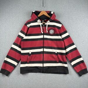 LRG Hoodie Mens XL Lifted Research Group Red Black Striped Full Zip Hooded